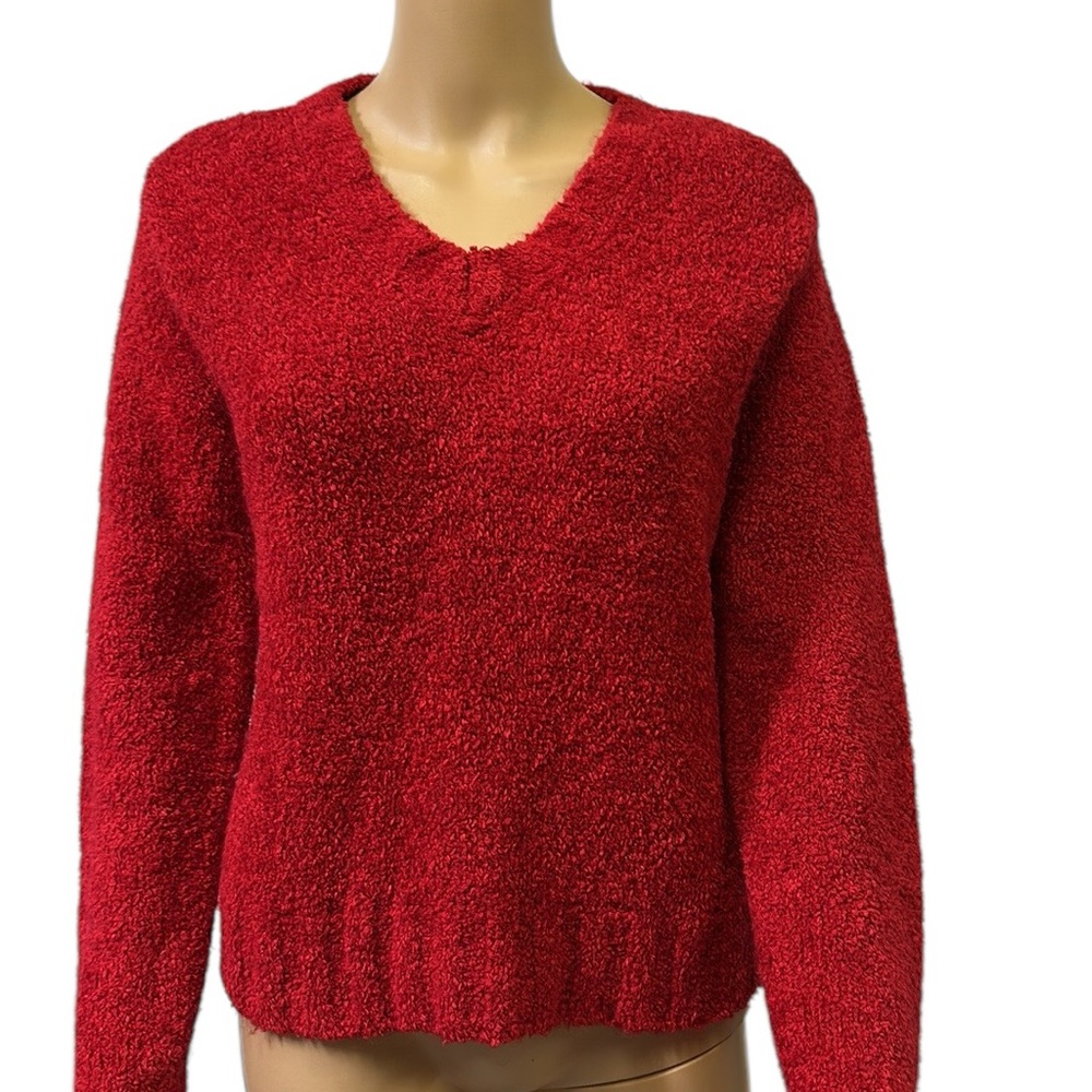 Express Tricot Mohair Wool Blend Red V Neck Knit Sweater Womens Small
